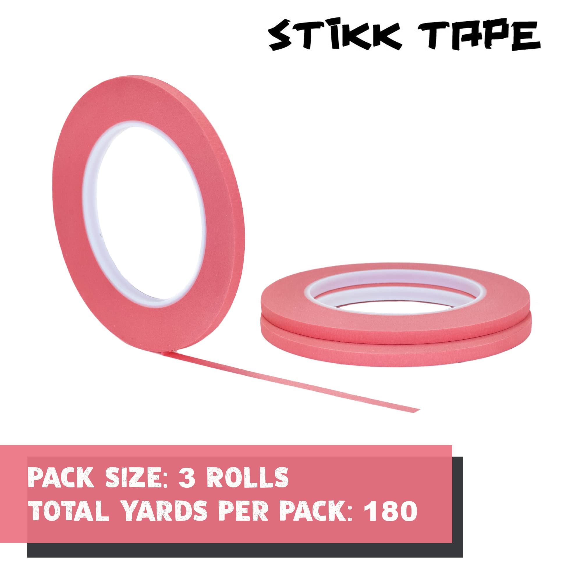 Stikk Maler-Klebeband, schmal, schmal, 14 Tage, 0,25 Zoll x 6 mm, Pink, 3 Stück