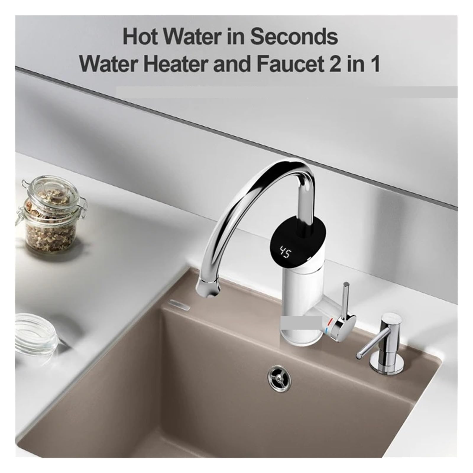 Scaldabagno Elettrico Rubinetto da Cucina for Acqua Calda Istantanea Scaldabagno Elettrico Senza Serbatoio 2in1 Rubinetto Riscaldante La Sicurezza Efficiente(White)