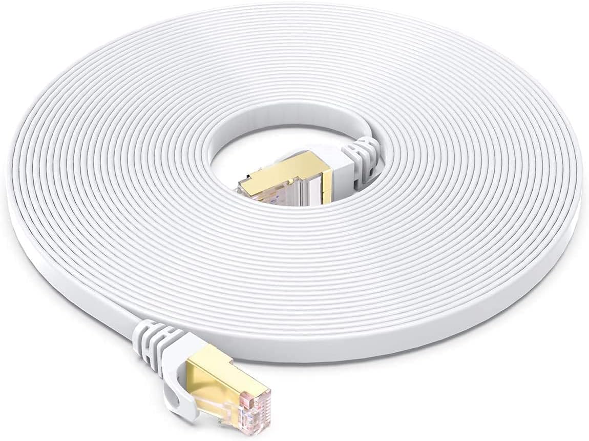 Cat7 Ethernet Cable 50 FT White, BUSOHE Cat-7 Flat RJ45 Computer Internet LAN Network Ethernet Patch Cable Cord - 50 Feet