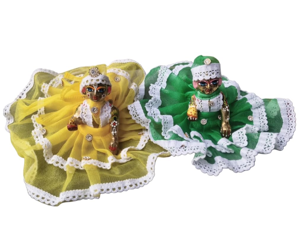 laddu Gopal ji posakh and pagdi Green and Yellow net wali Combo Size 4 no.-image-45