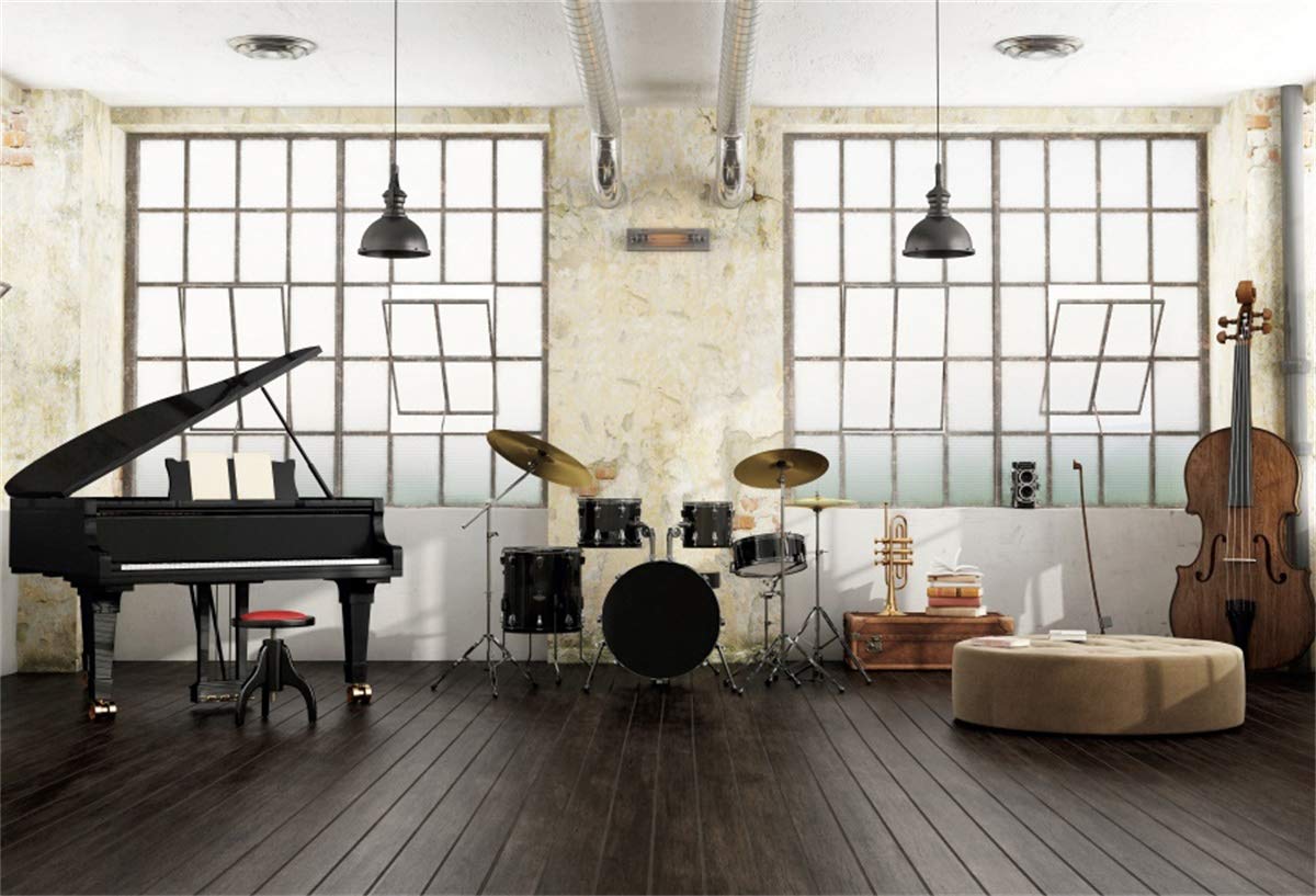 Buy YEELE 7x5ft Music Room Backdrop Grand Piano Drums and Double Bass
