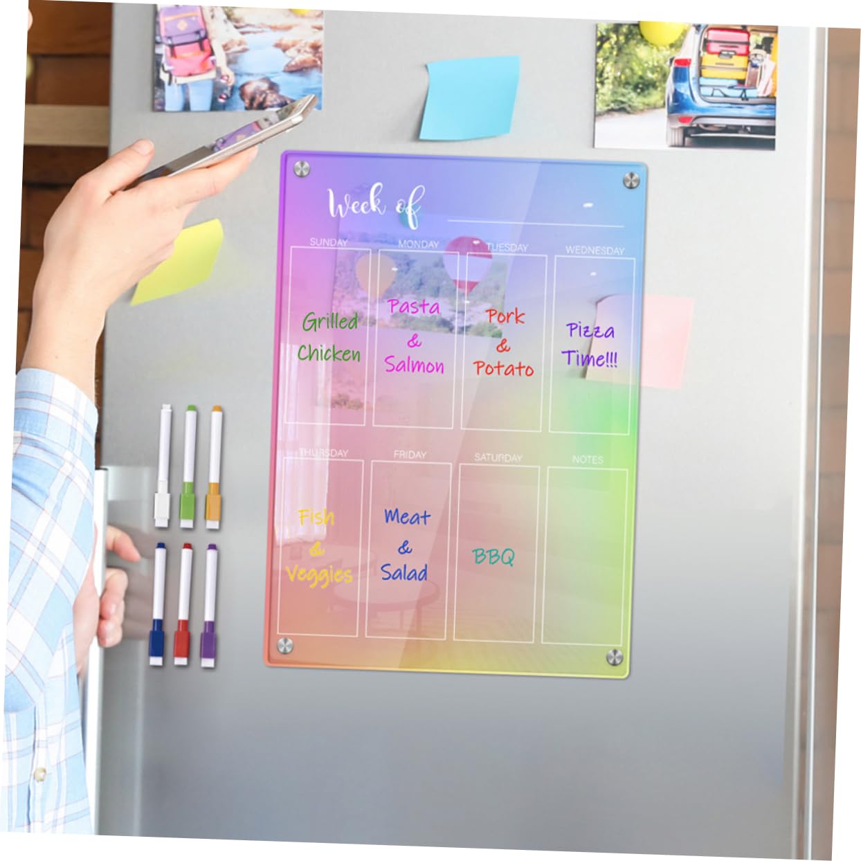 DOITOOL 1 Satz Notepad Pen -Set Magnet Planen Sie das Whiteboard planen wöchentlich monatlich Zeitplan kühlschrank weiße Tafel aus Acryl Acrylplatte für die Wand
