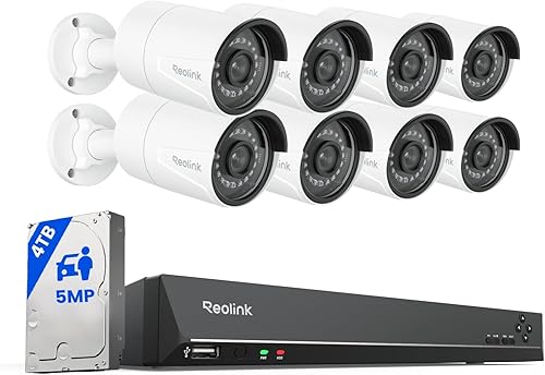 REOLINK Sistema de cámara de seguridad para el hogar de 16CH 5MP, 8 cámaras IP PoE con cable para exteriores con detección de