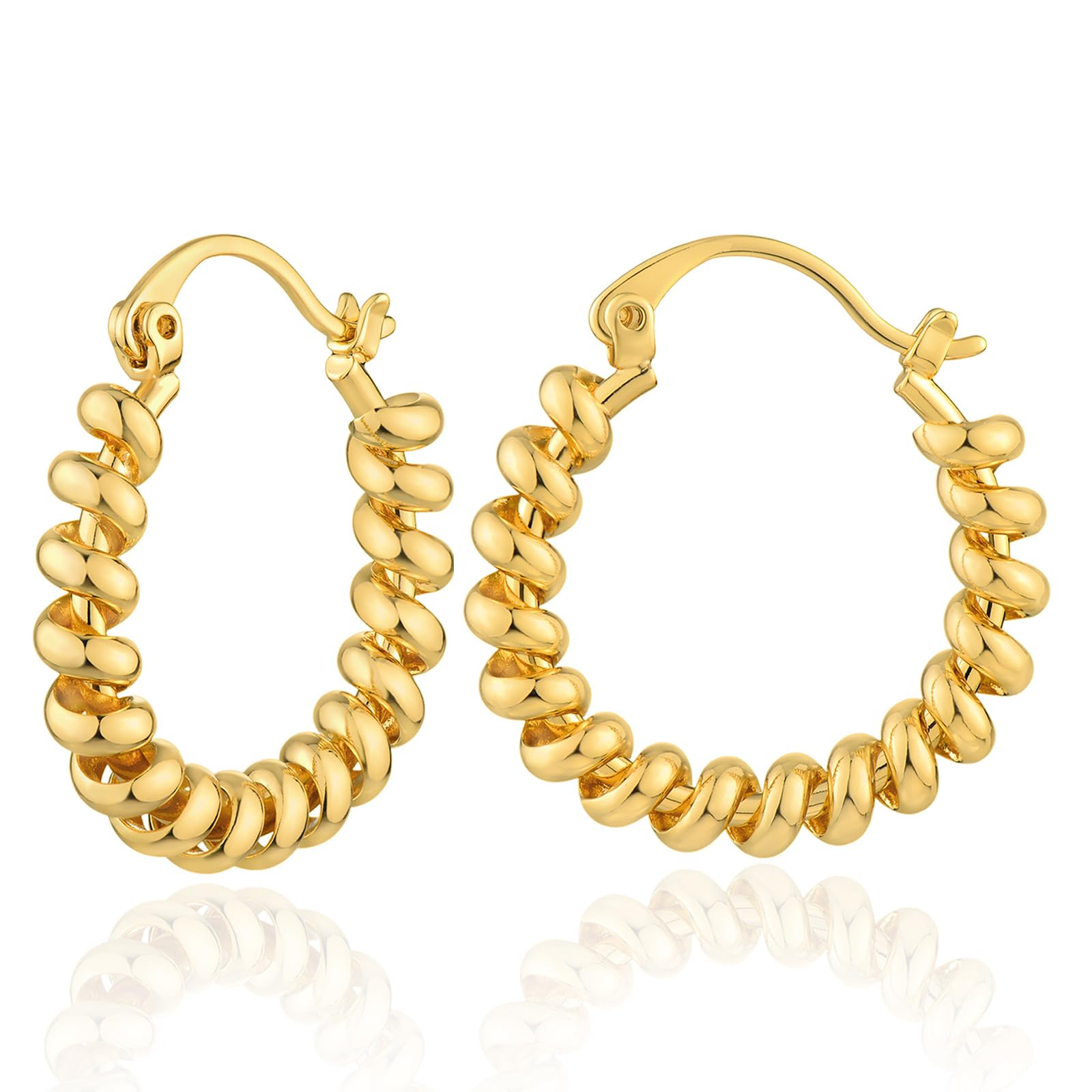 MEVECCO Gold Hoop Earrings for Women 18K Gold Plated Oval Hoop Earrings Simple Hypoallergenic Big Hoop Chunky Earrings Jewelry for Her
