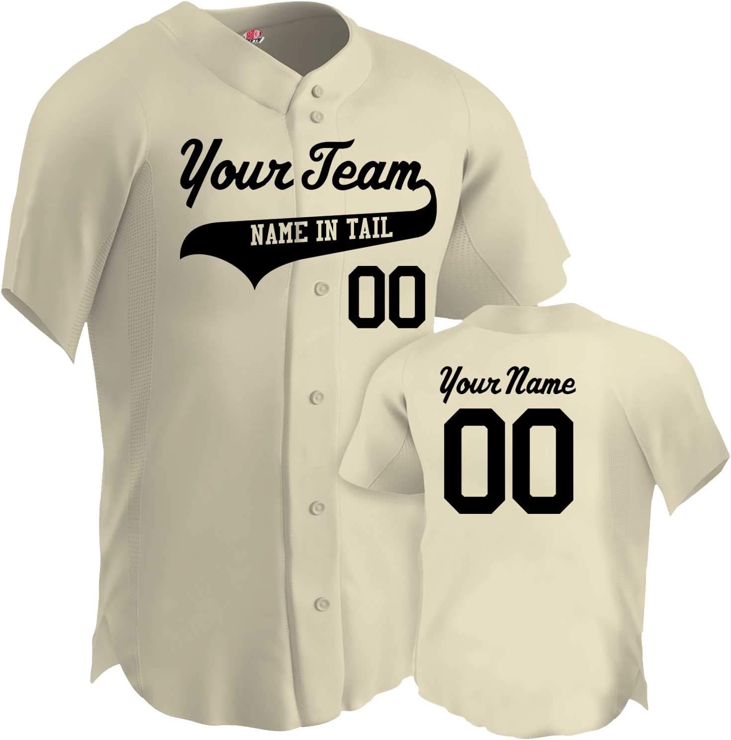 Custom Baseball Jersey Double Knit Solid Color 6 Button Youth with Baseball Logo