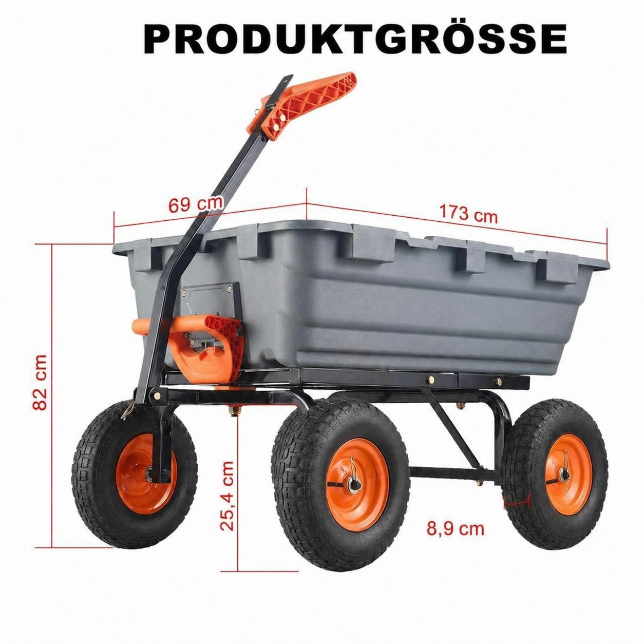 Gartenwagen mit Kippfunktion, Transportwagen für 408 kg | Zuladung, Mehrzweck Schubkarre mit 10 Zoll Luftlose Reifen, Einfache Montage und Langzeitiges Outdoor