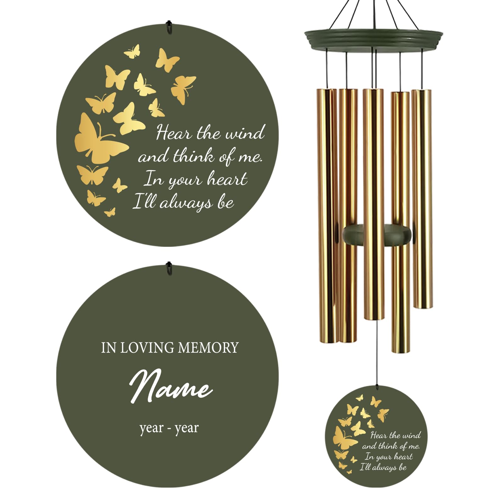Memorial Butterfly Wind Chimes Personalized, Sympathy Gifts for Remembrance