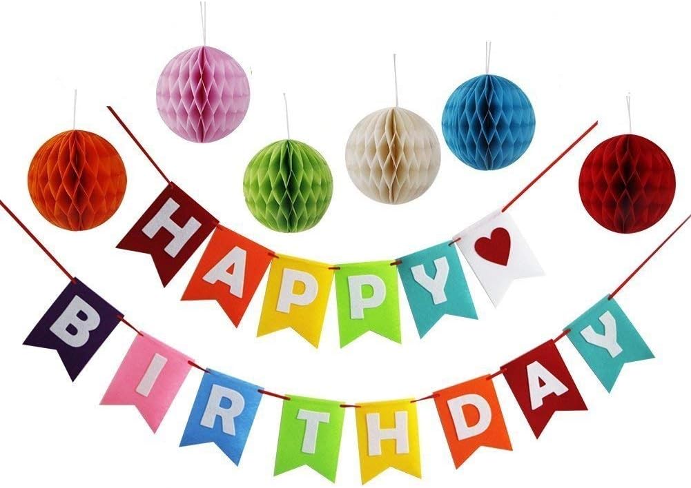 GIHANGA Happy Birthday Party Decoration pom pom Balls Felt Banner for Kids Party Decorations and Adults Party Decorations - Big Sale