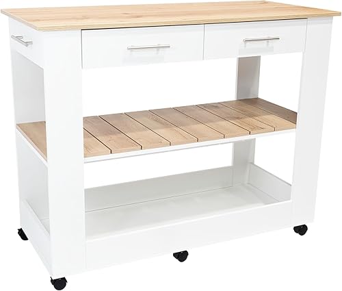 Miniatura 7 de Brooklyn 80 Isla de cocina con acento de roble claro, con estantes y cajones