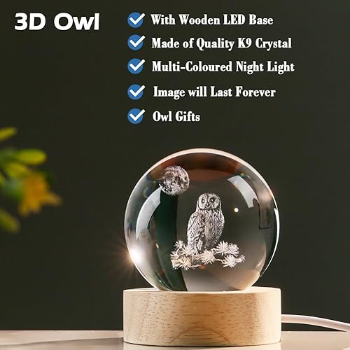 Miniatura 2 de Bolas de cristal de búho 3D de 2.362 in con decoración de bolas de cristal, coleccionables, esferas de nieve, esfera de cristal de regalo, con base