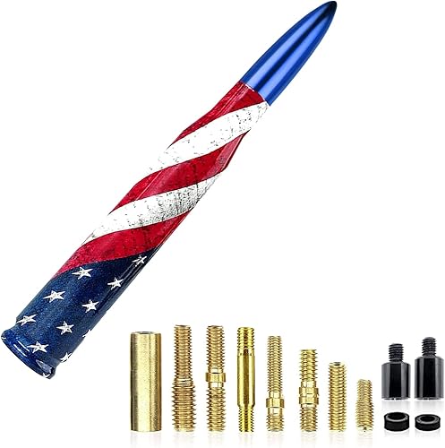 Miniatura 7 de Ajxn 1 antena tipo bala para automóvil y camión con diseño de bandera estadounidense, compatible con F150 F250 F350 Super Chevrolet Duty Raptor