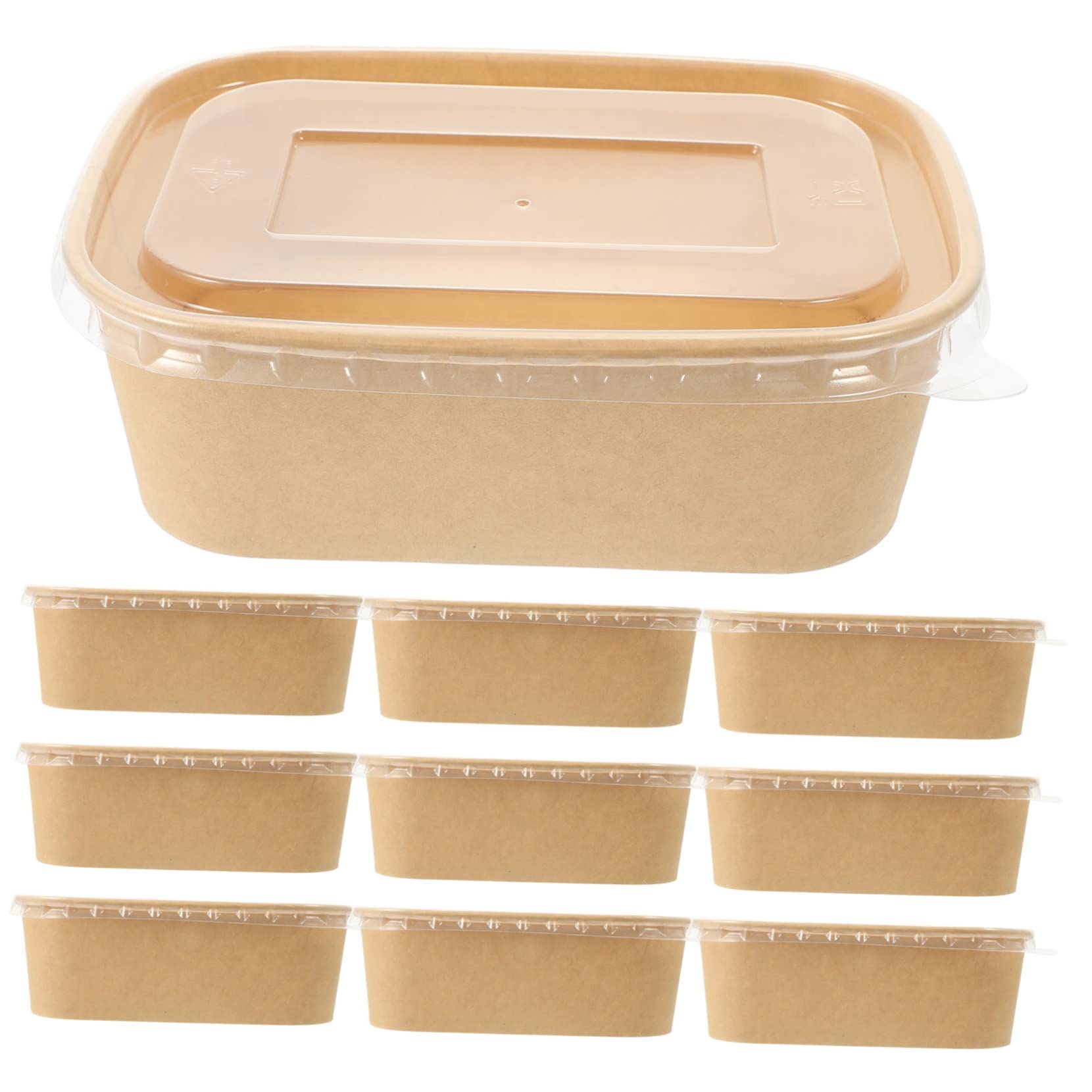 SOLUSTRE 10-packs Kraft Paper Takeaway Food Box Storage Containers for Chicken Meat Rice Oil Proof Snack Containers Lids