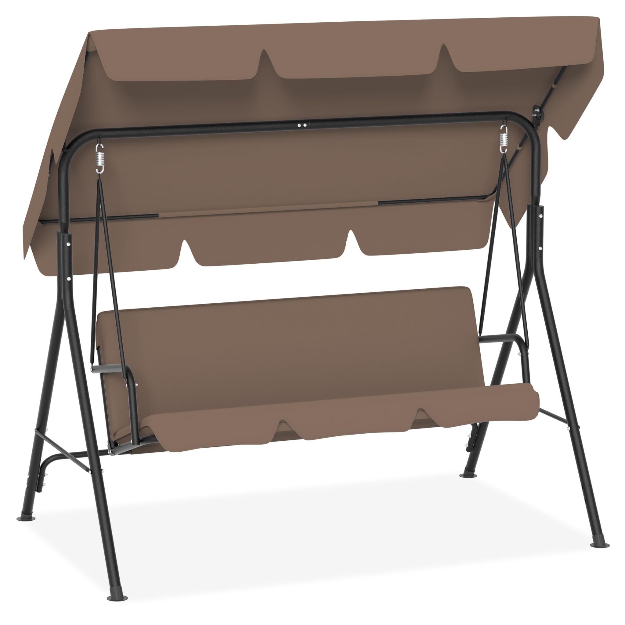 FIVMEN Dondolo da giardino a 3 posti, con rivestimento regolabile sul tetto, panca a dondolo da giardino, altalena sospesa, portata fino a 200 kg, 193 x 110 x 152 cm, marrone