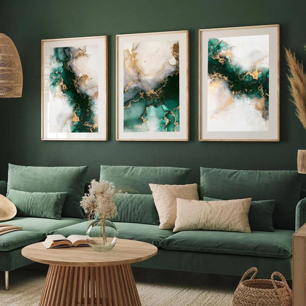 CLJKDX Modern Nordic Green Gold Marble Posters Wall Art Aesthetic Canvas Painting Print Picture Living Kitchen Room Bedroom Home Decor-40 * 60cm*3PCS (No Frame)