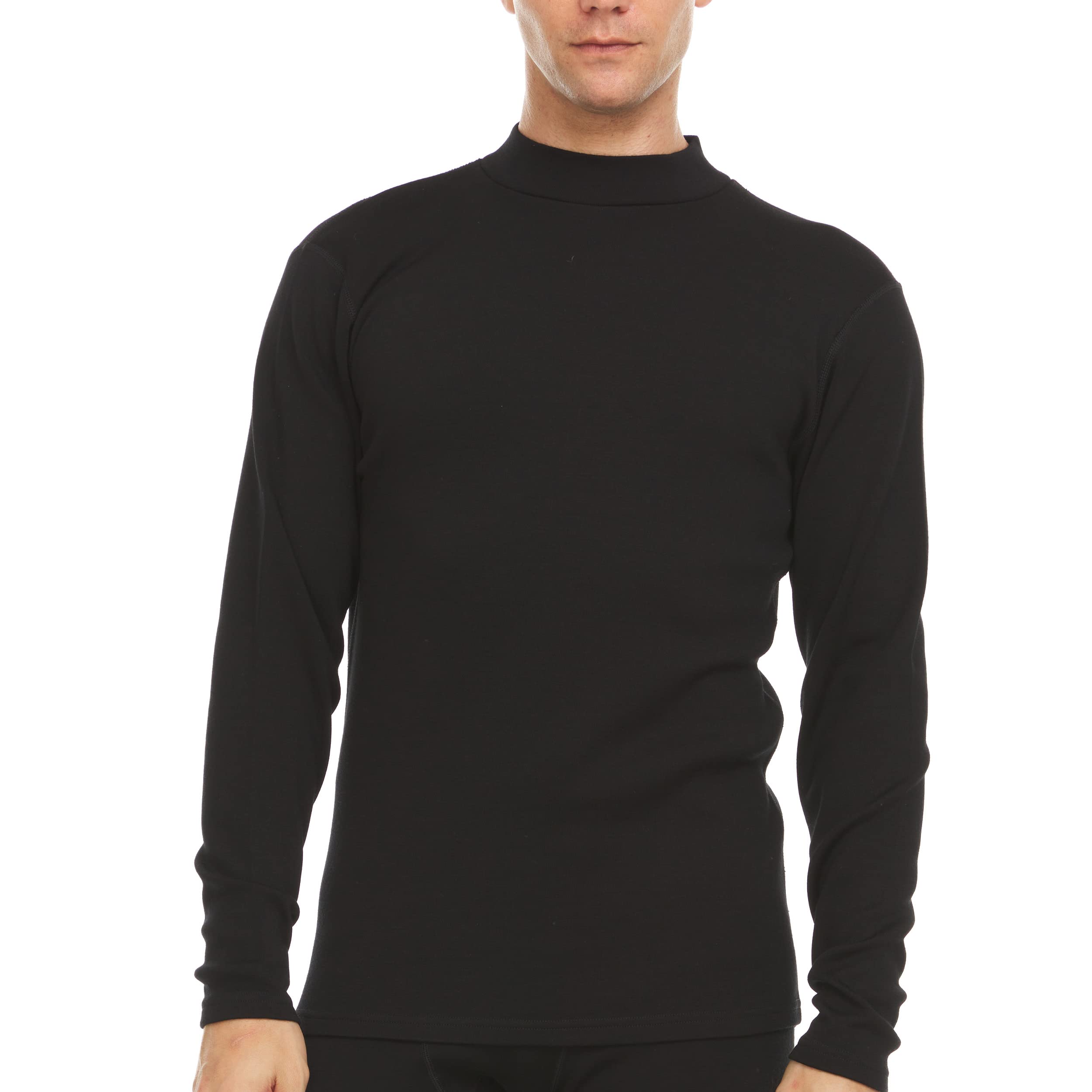Minus33 Merino Wool Men's Black 100% Merino Wool Mock Neck - Expedition Weight Long Sleeve - Mid Layer - Warm Under Shirt - Large