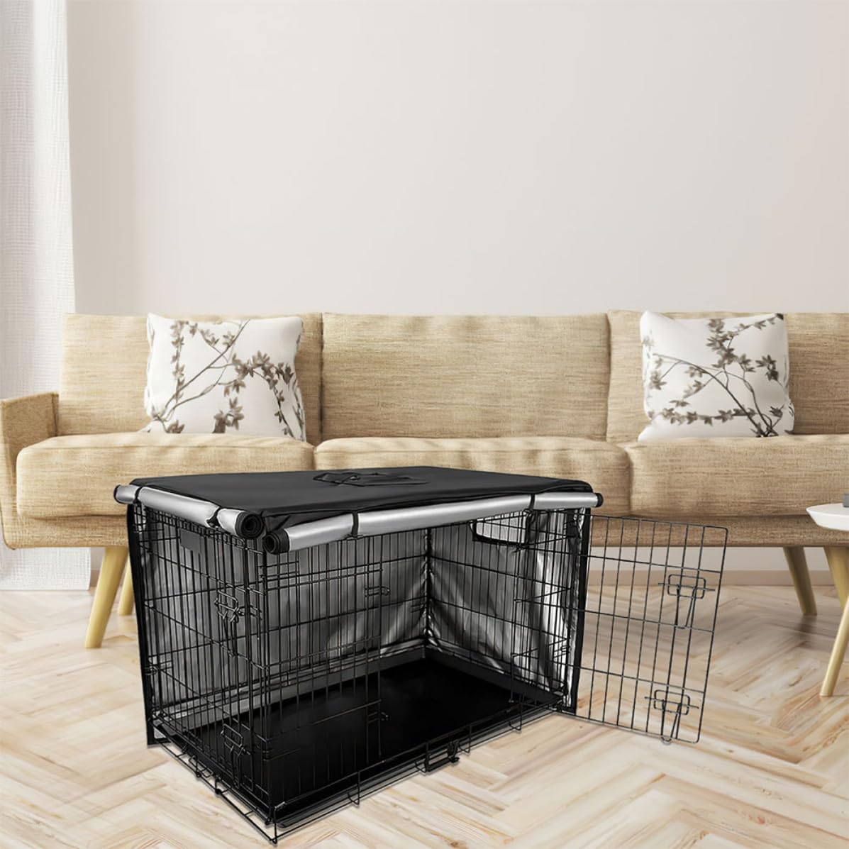 Copertura per Gabbia Cane Oxford Nero, Resistente al Vento e Facile da Montare e Smontare, Protezione Durevole per Kennel e Trasportini