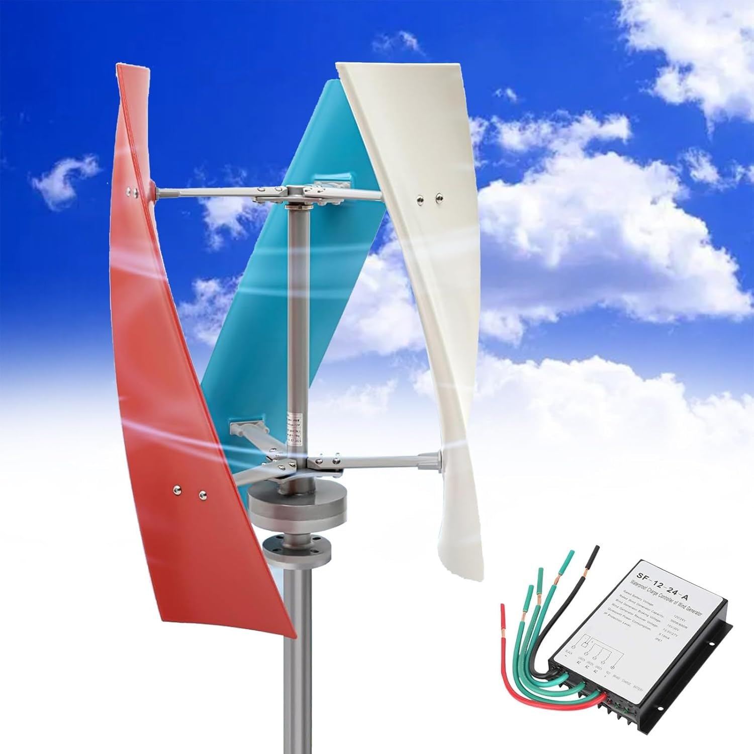 Générique Kit d'éolienne Verticale 22 000 W – 3 pales, Aimant Permanent Haute efficacité 12 V/24 V/48 V/110 V/220 V, idéal pour Les Solutions Hybrides éoliennes et solaires (Rouge, 220 V)