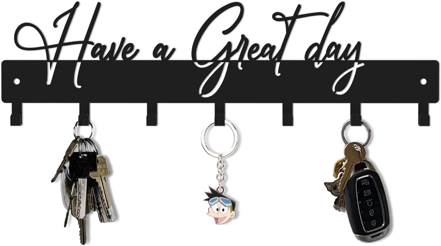 Have a Great Day Key Hooks for Wall Decoration,Delicate Fashion Black Metal Key Holder Wall Mount,Have a Great Day Key Hanger with 7 Kooks for Hallway,Office