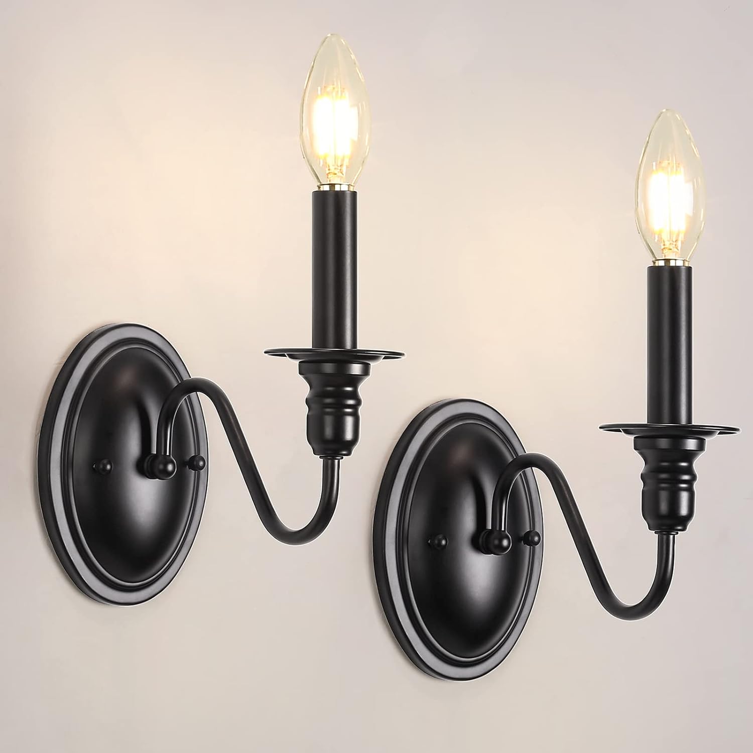 JDfeiFFF Black Wall Sconces Set of 2, Farmhouse Candle Wall Sconces ...