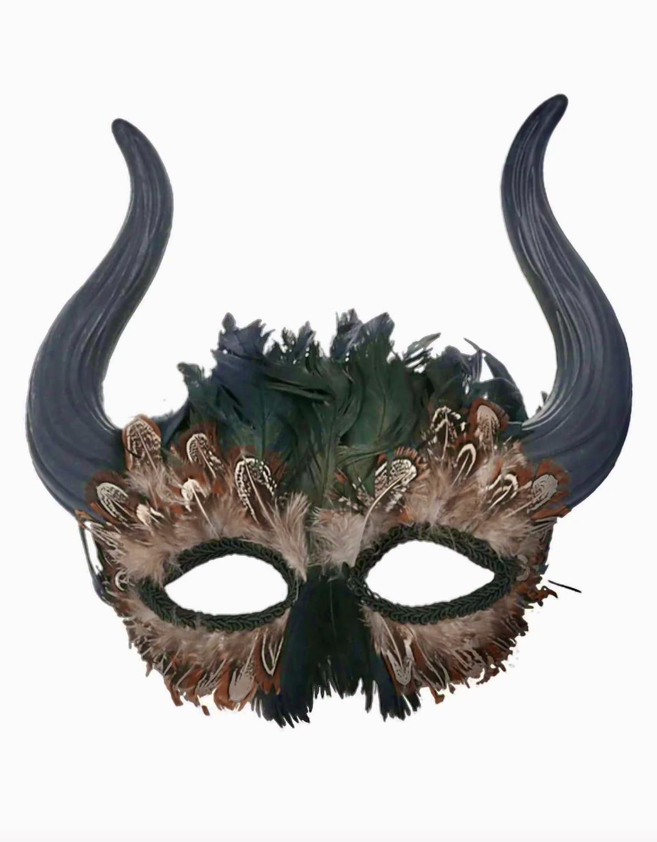 Minotaurus Máscara con cuernos y plumas de toro negro/marrón mitología Halloween