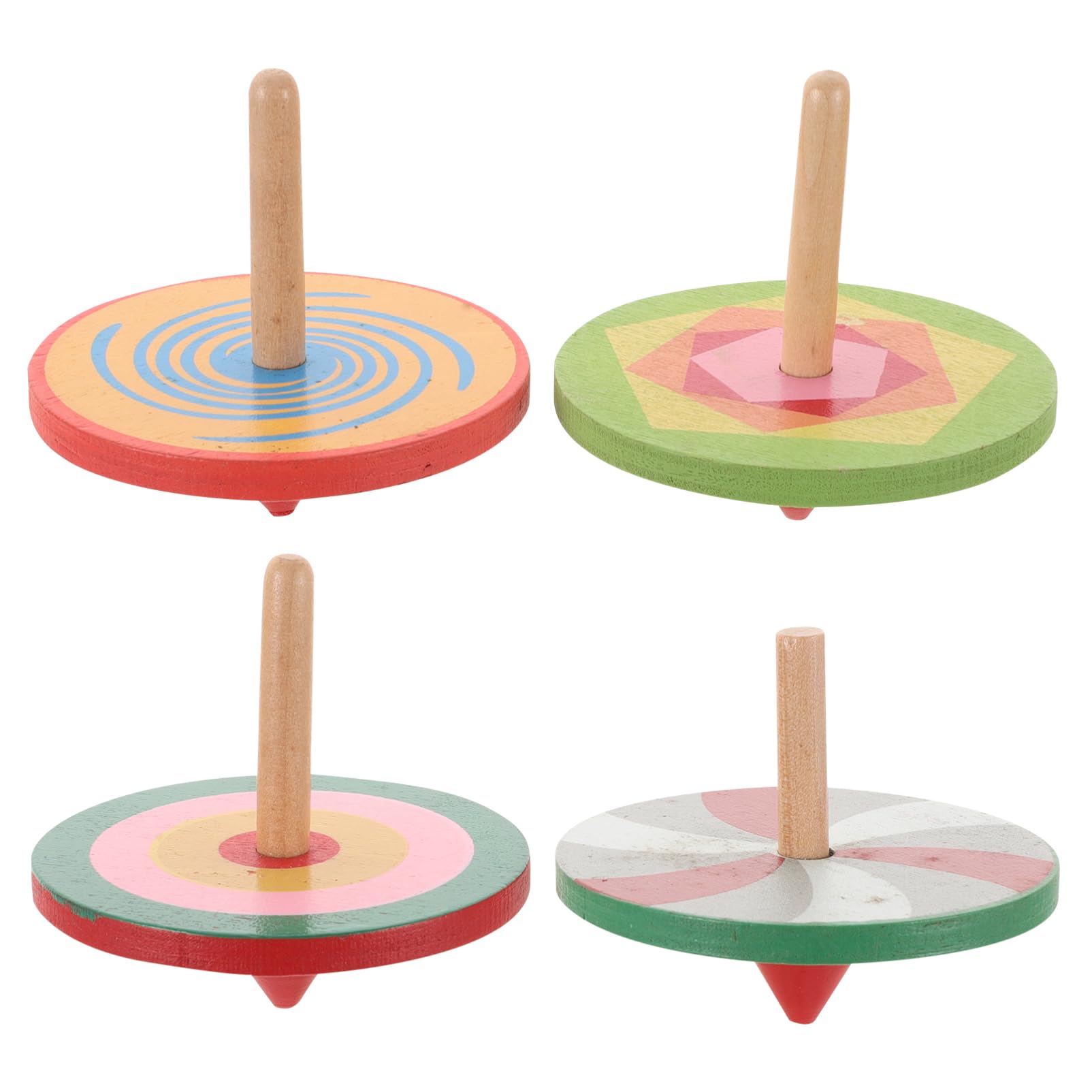 Amazon.co.jp: SEWACC 木製手回しコマ 4個セット ランダムカラー