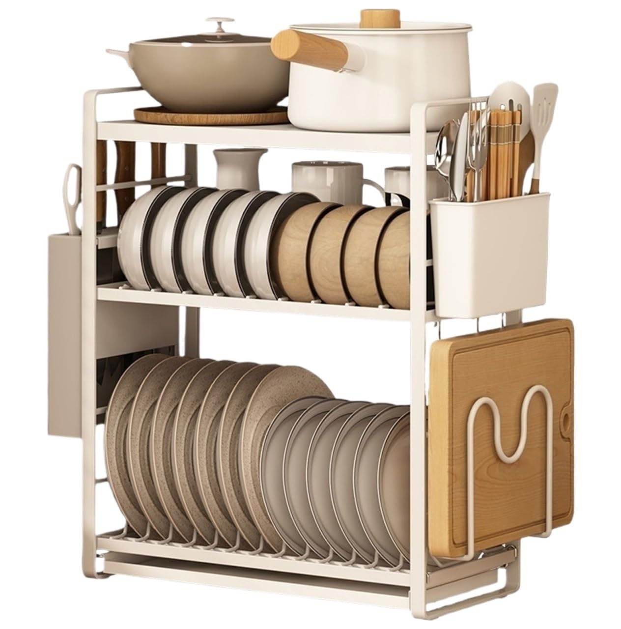 GOOPEEG Dish Drainer,Dish Rack 3 Tier Dish Rack With Drainboard Utensil Holder Drainer For Kitchen Counter Easy Dish Organization