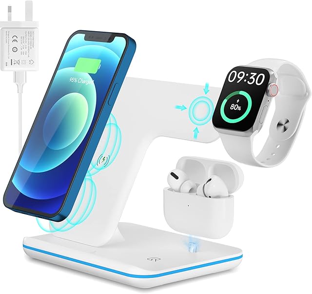 Wireless Charger, Charging Station Dock 3 in 1 Compatible with Apple iPhone 14/13/12/11/X/8 and iWatch 2/3/4/5/6/7/se and AirPods 1/2/3/Pro,Charger for Qi Compatible Phones(White)
