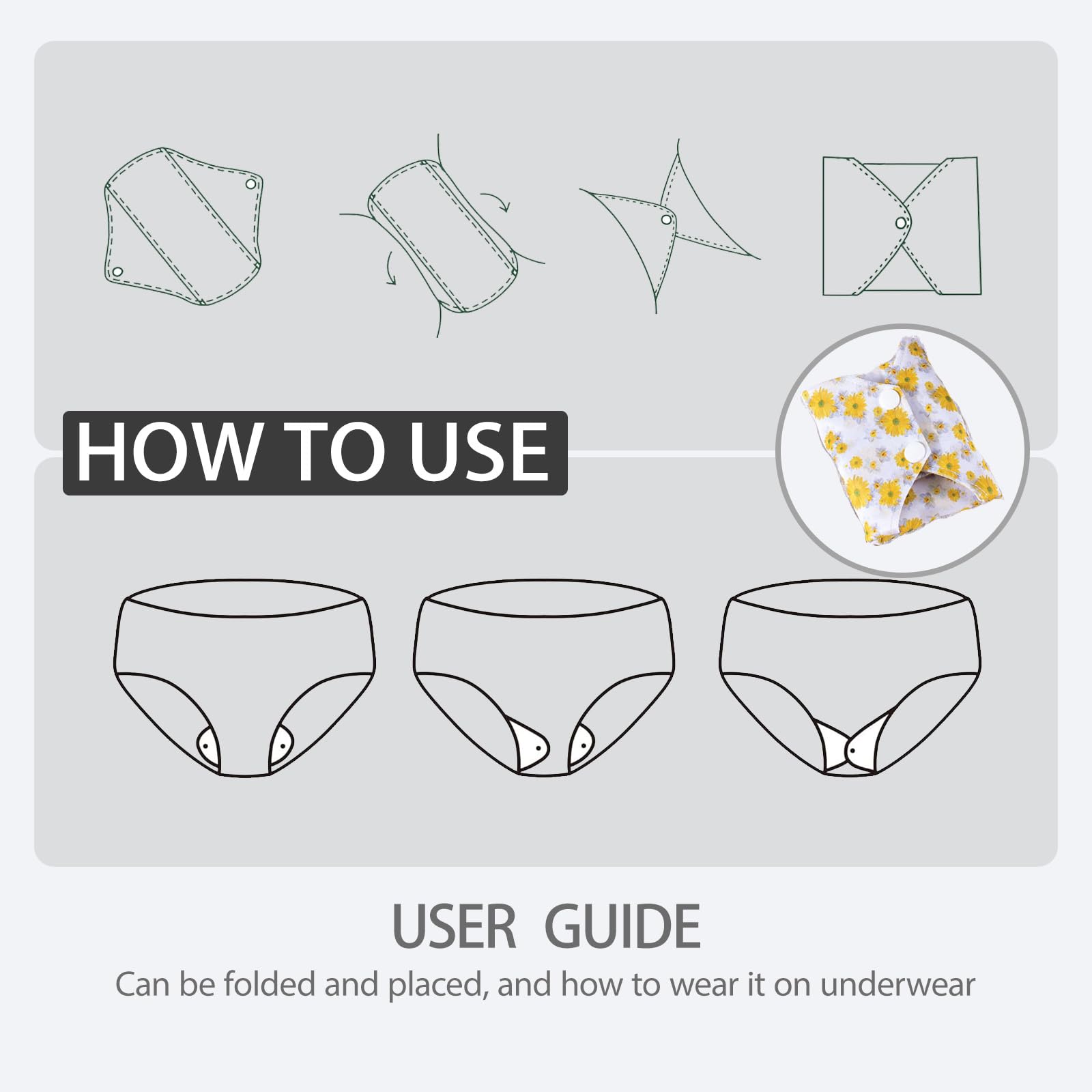 AIO Reusable Washable Cloth Menstrual Pads Sanitary Pad 8 pcs Pads and 2 Mini Wet Bag