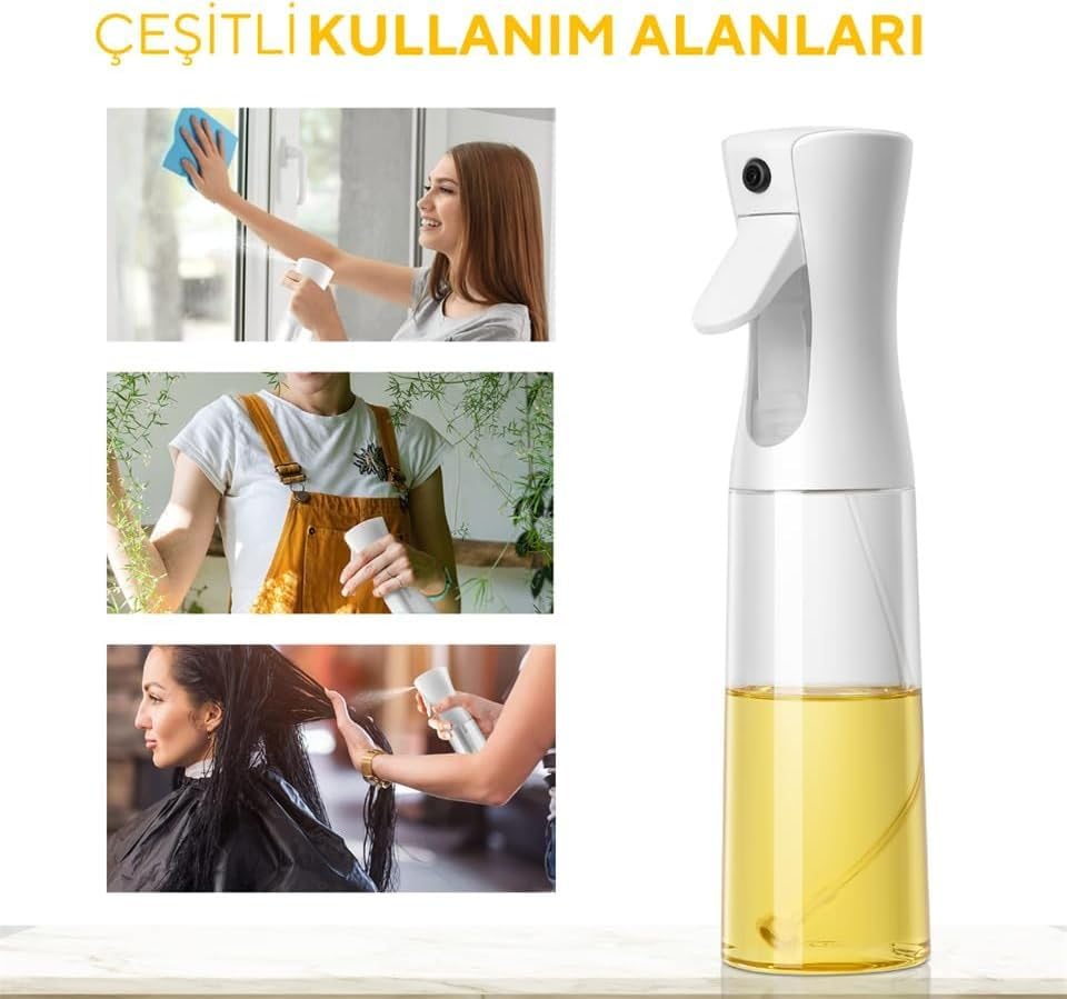xesha Cam Sprey Yağdanlık, Akıtma Damlatma Yapmaz, Limon, Sirke, Yağ Püskürtücü 225 ml Airfryer Kızartma Izgara Salata İçin Yağlık 1 Adet. (Beyaz)