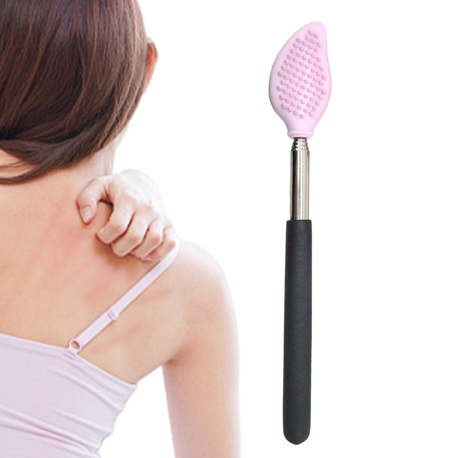Extendable Back Scratcher, Telescoping Body Scratcher, Silicone Back Scrubber with Compact Design and Stainless Steel Handle for Kids, Adults, or Seniors, 1 Piece
