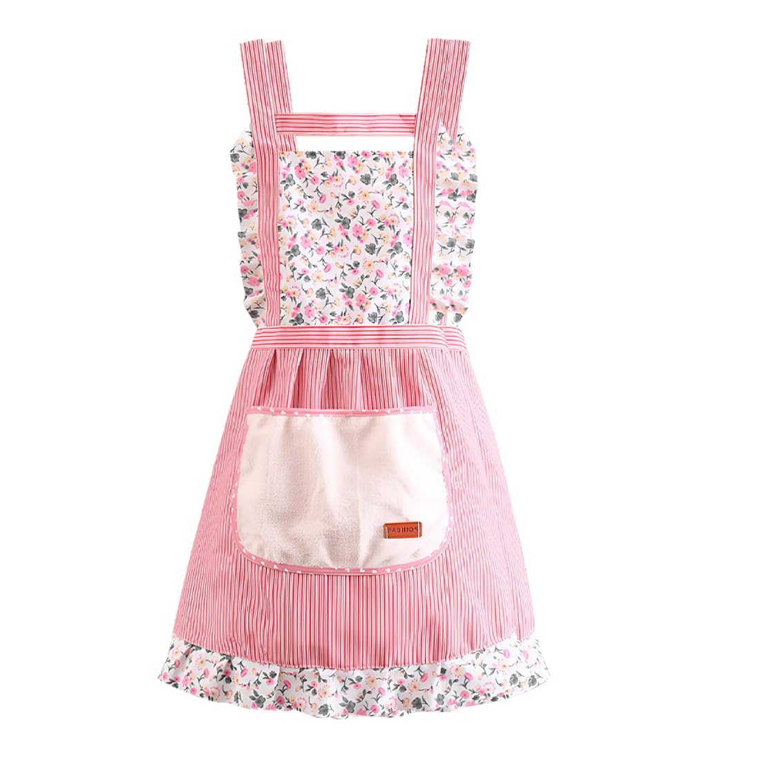 NHQZ NHQ Floral Aprons, Kitchen Aprons with Large Pockets, Adjustable Kitchen Aprons, Women's Kitchen Apron, Personalized Apron, for Cooking, Barbecues, Gardening, Unisex, pink