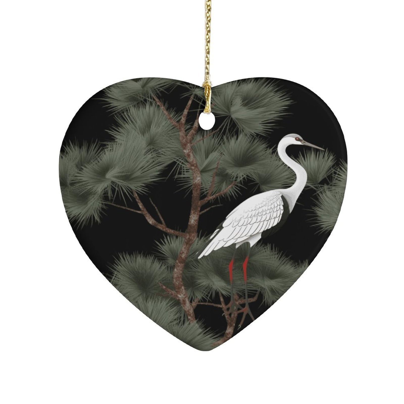 Fekiloot Style Japanese Crane & Pine Ceramic Ornament Home Decor Keepsake