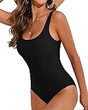 Cromi One Piece Bathing Suit for Women Tummy Control Swimsuit Scoop Neck Square Back Monokini 1_black Large