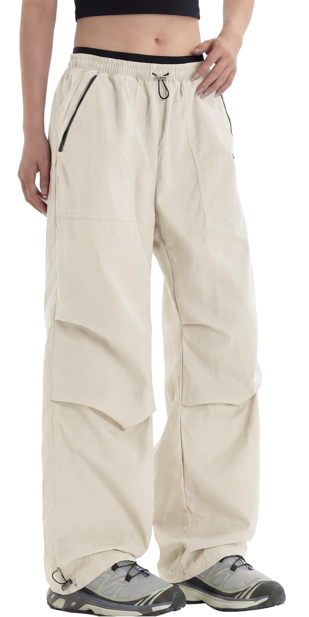 FEOYA Y2K Pantalon cargo imperméable pour femme, pantalon de randonnée à jambes larges, pantalon de parachutisme, séchage rapide, pantalon de course décontracté