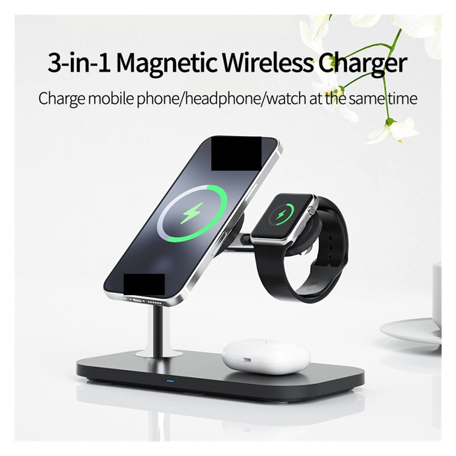 30W 3 en 1 Support de Chargeur magnétique sans Fil for Montre de téléphone Station de Chargeur magnétique sans Fil Charge Rapide for écouteurs(Model Z10 White)