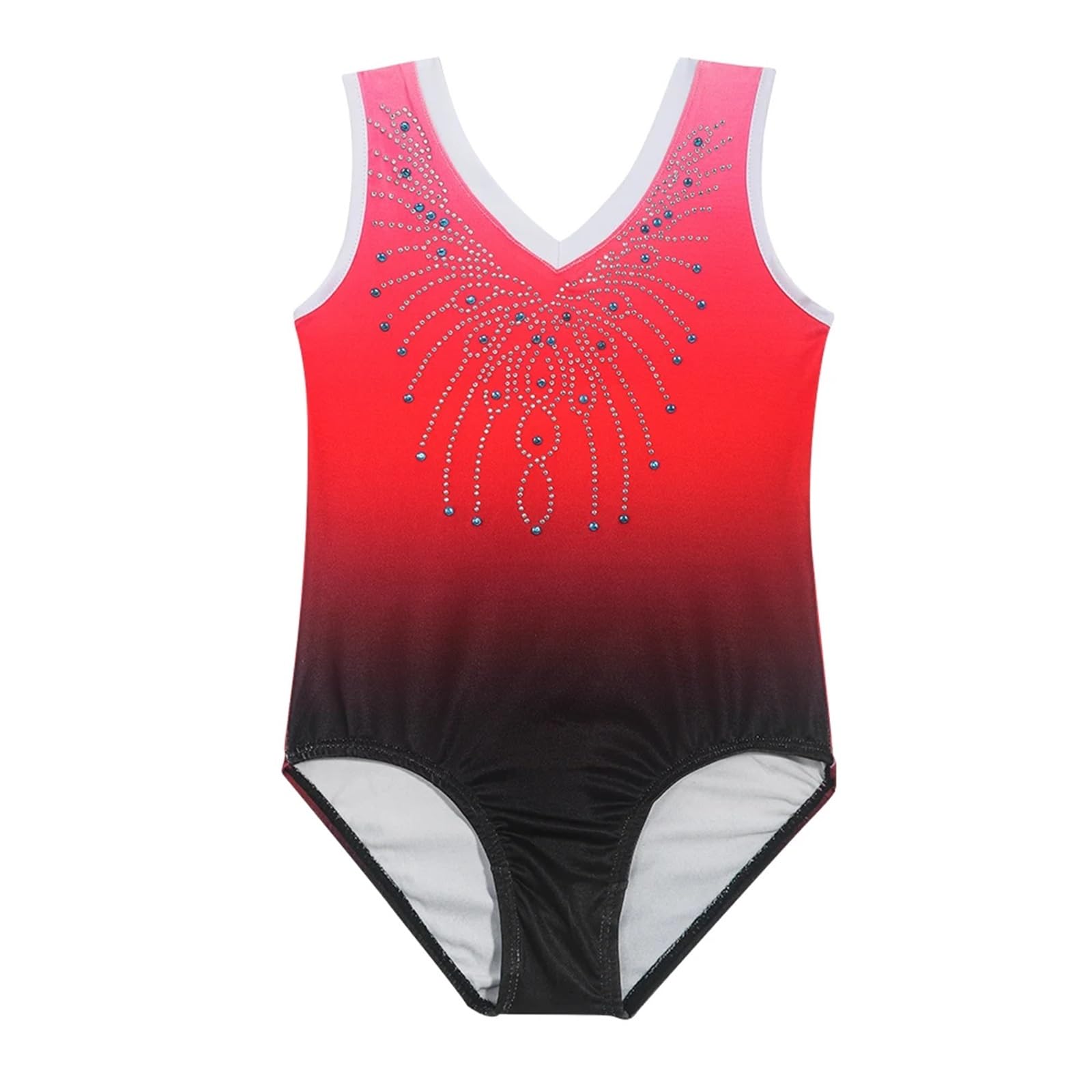 Maillot Gimnasia Ritmica Malla de Gimnasia for niñas, Brillante, con Diamantes, for Ballet, Baile, Traje de una Pieza, Ropa de práctica, Disfraz for Escenario(Red,6Y)