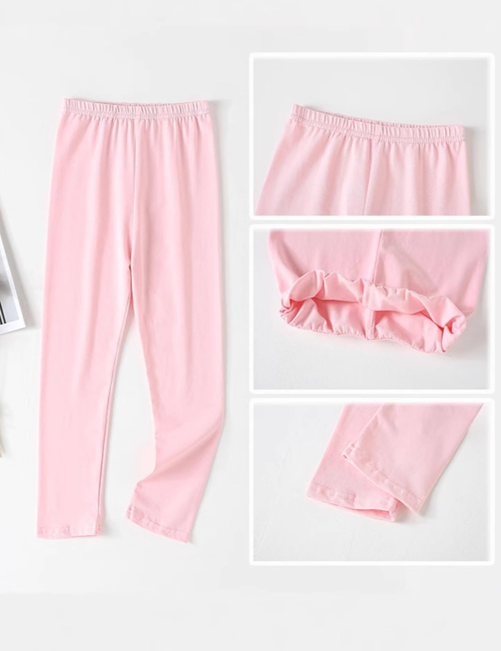 Kiench Mädchen Leggings Baumwolle Lange Kinder Hosen Einfarbig 7er-Pack