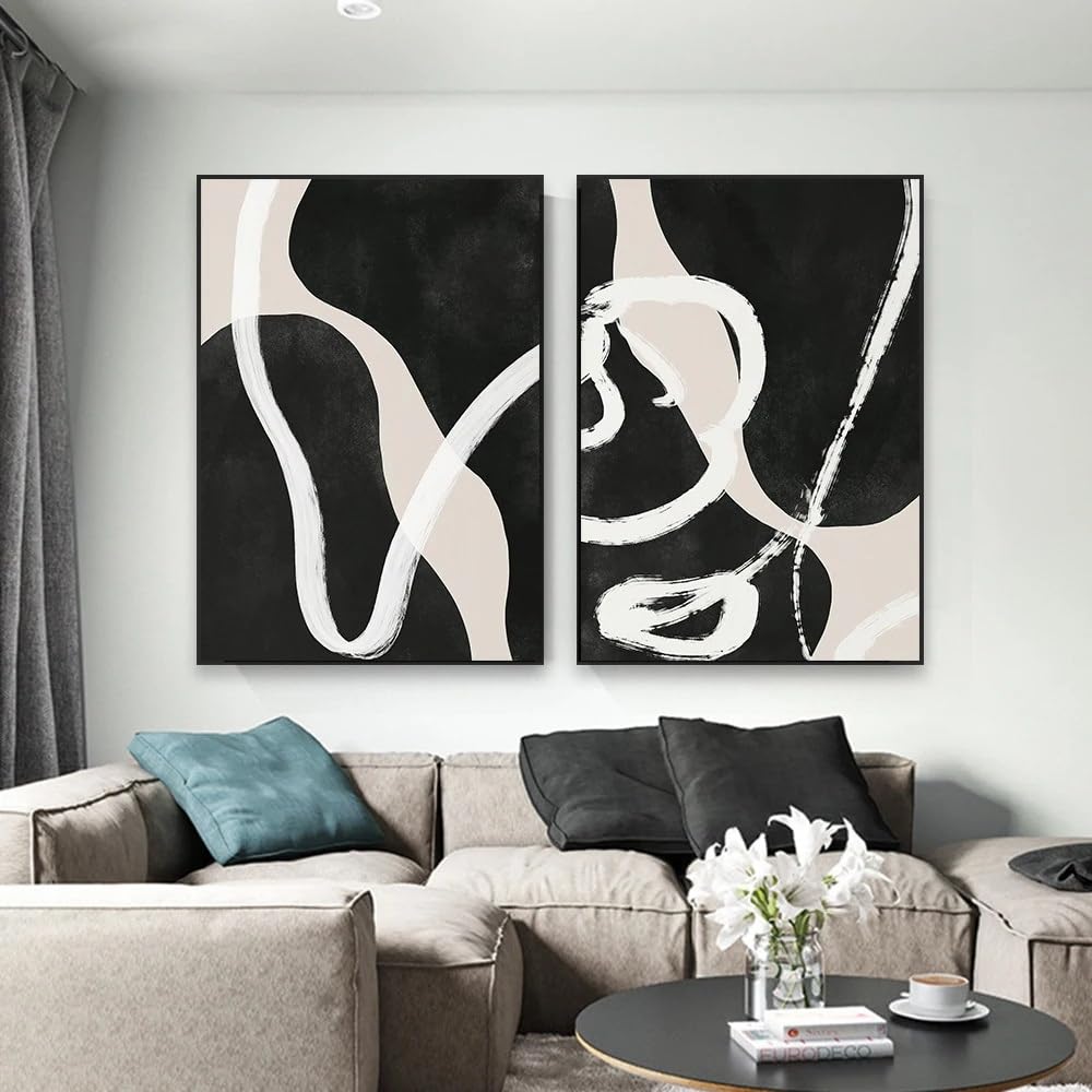 Wbyzac Black/White 2 Pieces-Minimal Abstract And Line Poster Geometric Shapes Art Prints Modern Wall Art Neutral Canvas Painting Living Room Home Decor-50 * 70Cm (No Frame)