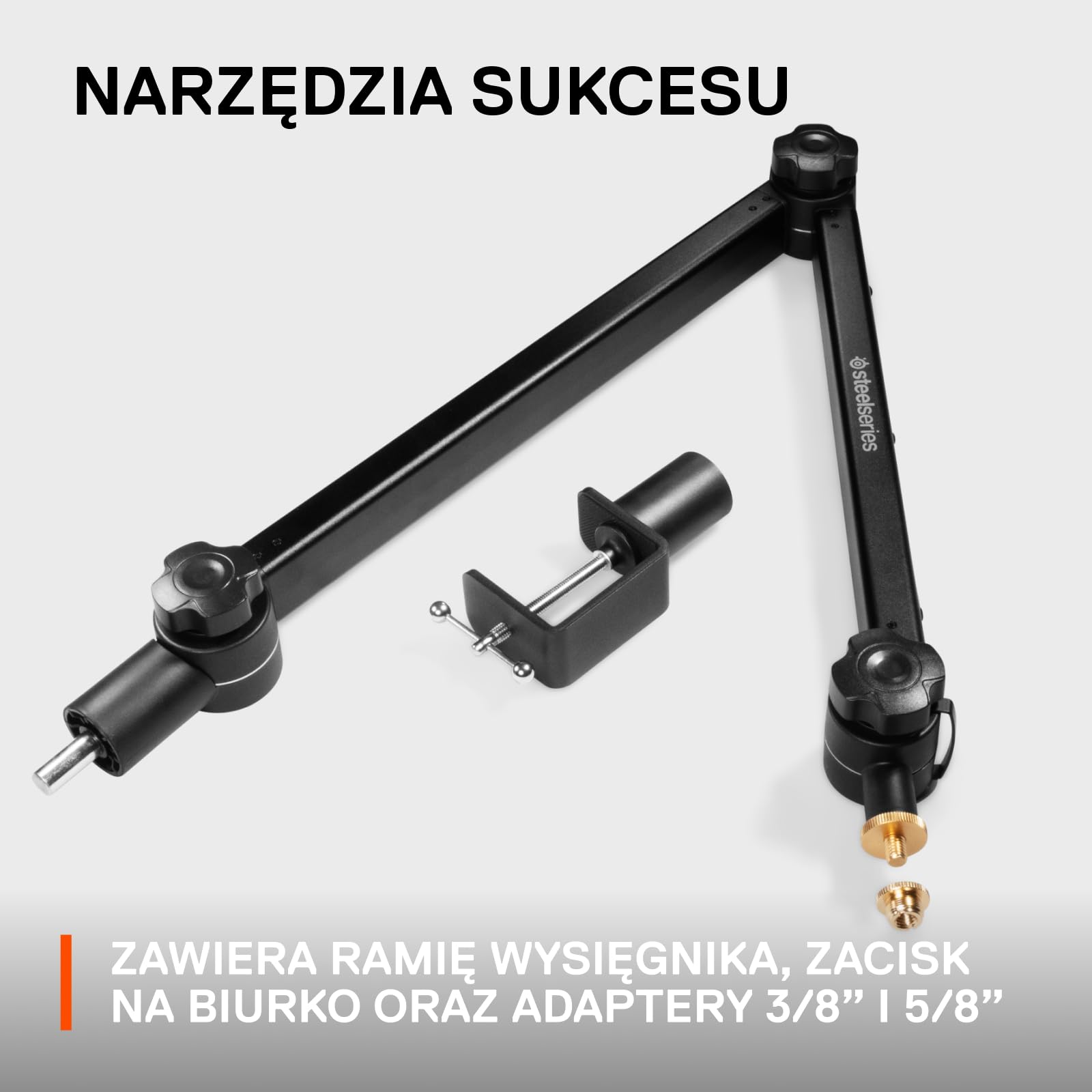 SteelSeries Alias/Alias Pro Mic Boom Arm — do gier, transmisji strumieniowej i podcastów — obrót o 360° — zacisk biurkowy — składana konstrukcja nożycowa — ukryte sprężyny — zarządzanie kablami —