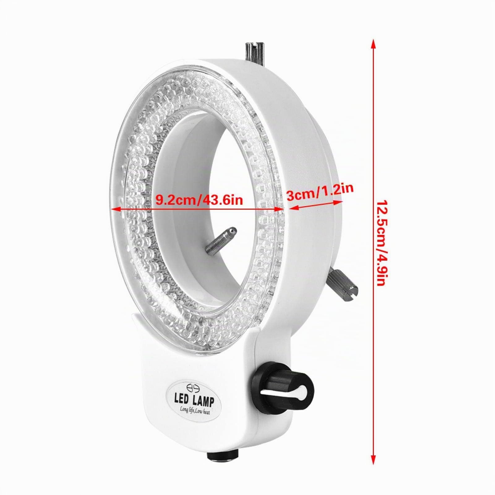 Akozon - Microscopio LED, microcamera 144 LED, sorgente luminosa, regolabile, lampada ad anello per microscopio stereo e fotocamera (spina UE)