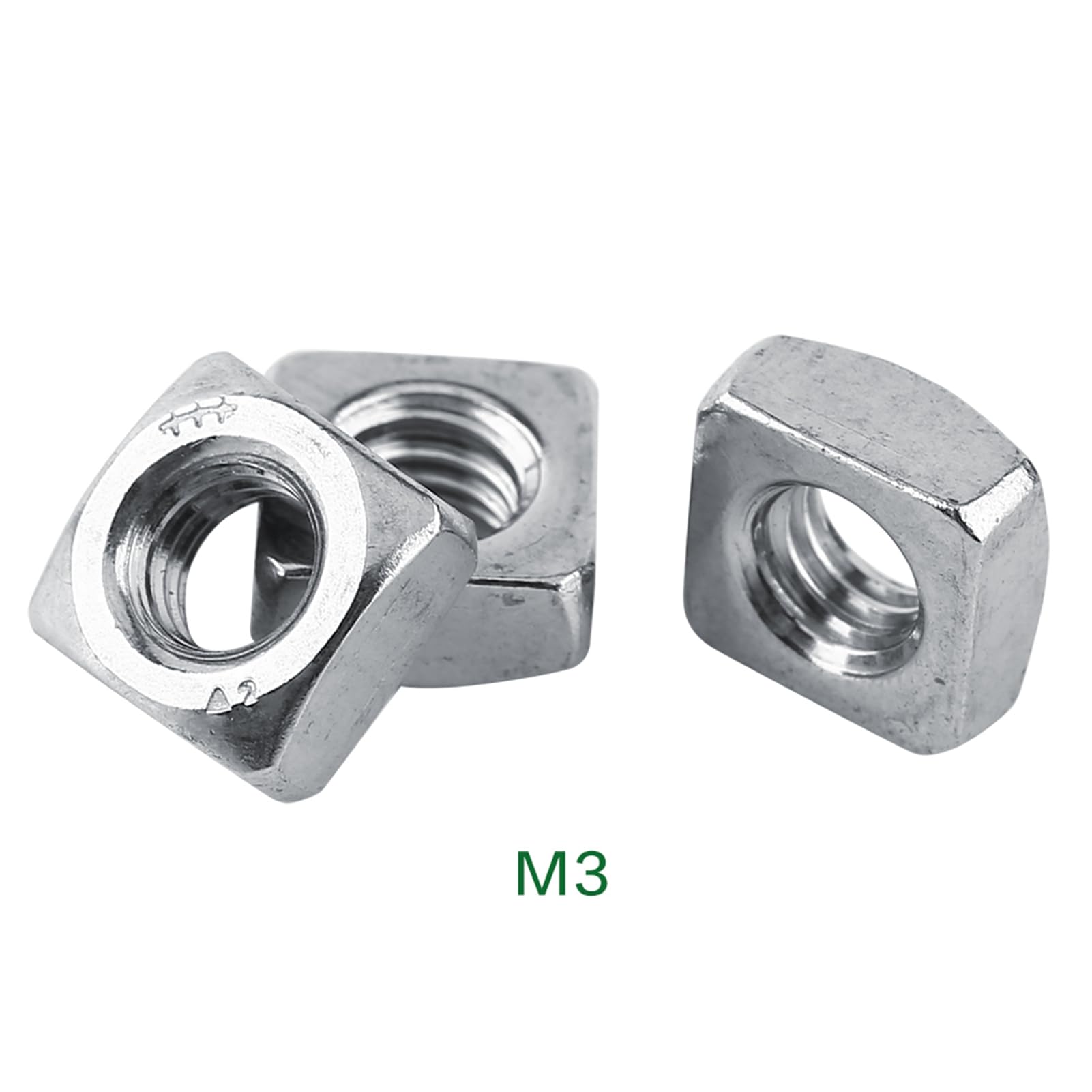 Lock Nuts Kit M3 M4 M5 M6 M8 Optional DIN557 Metric Thread Stainless Steel SS304 Square Nut Fastener Supply for Screw Bolt (M3 (100 pieces/pack))