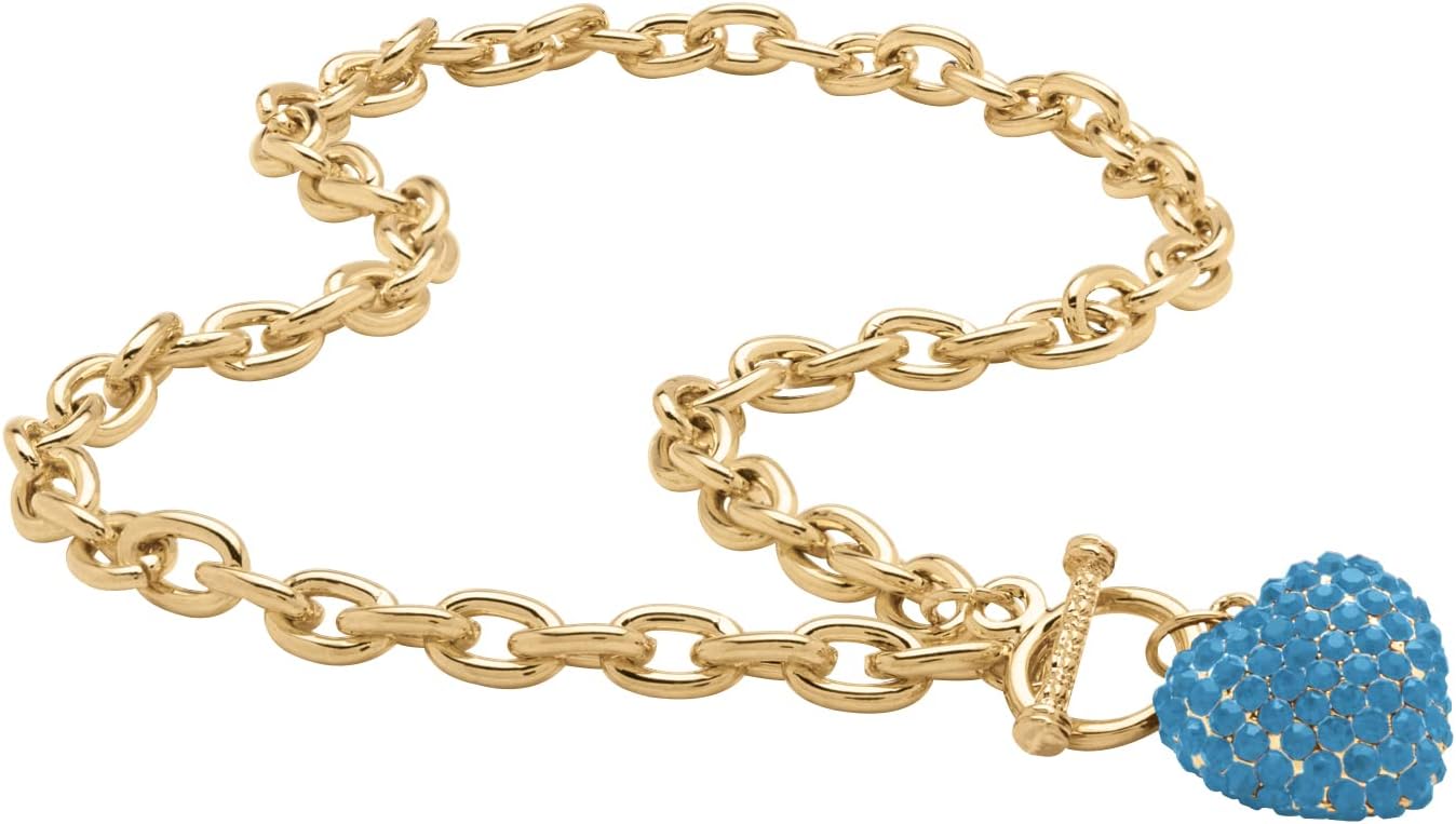 PalmBeach Goldtone Simulated Birthstone Puffed Heart Crystal Charm Necklace, Toggle Clasp, 18 inches Month 3