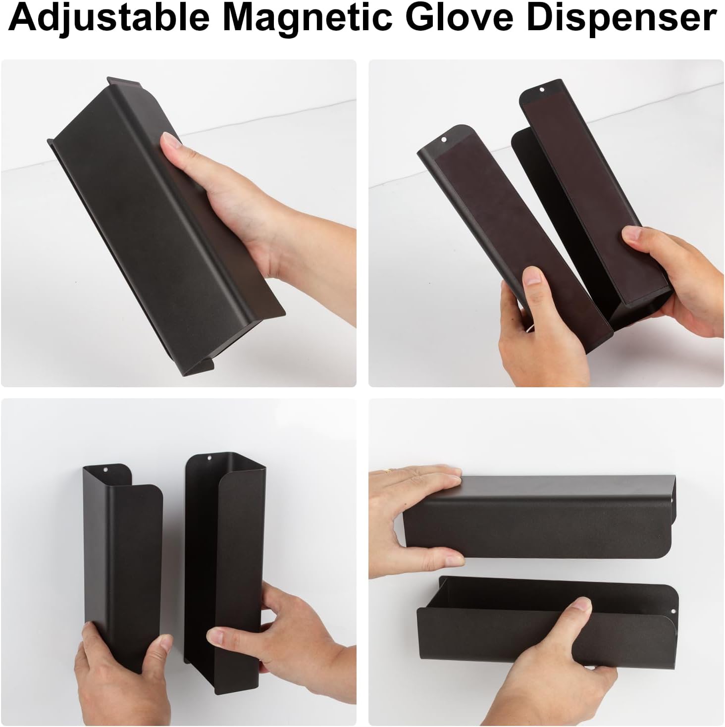 Dezzer Magnetic Glove Box Holder, Wall Mount Adjustable Metal Disposable Gloves Tissue Dispenser, Holds Boxes of Gloves, Towels, Wipes,Tissues in Lab, Kitchen, Garage, Workshop, Black