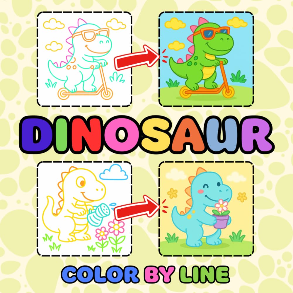 Dinosaur Color By Line: Bold and Easy Designs with Pastel Outlines for T-Rex Lovers, Fun for Kids and Adults