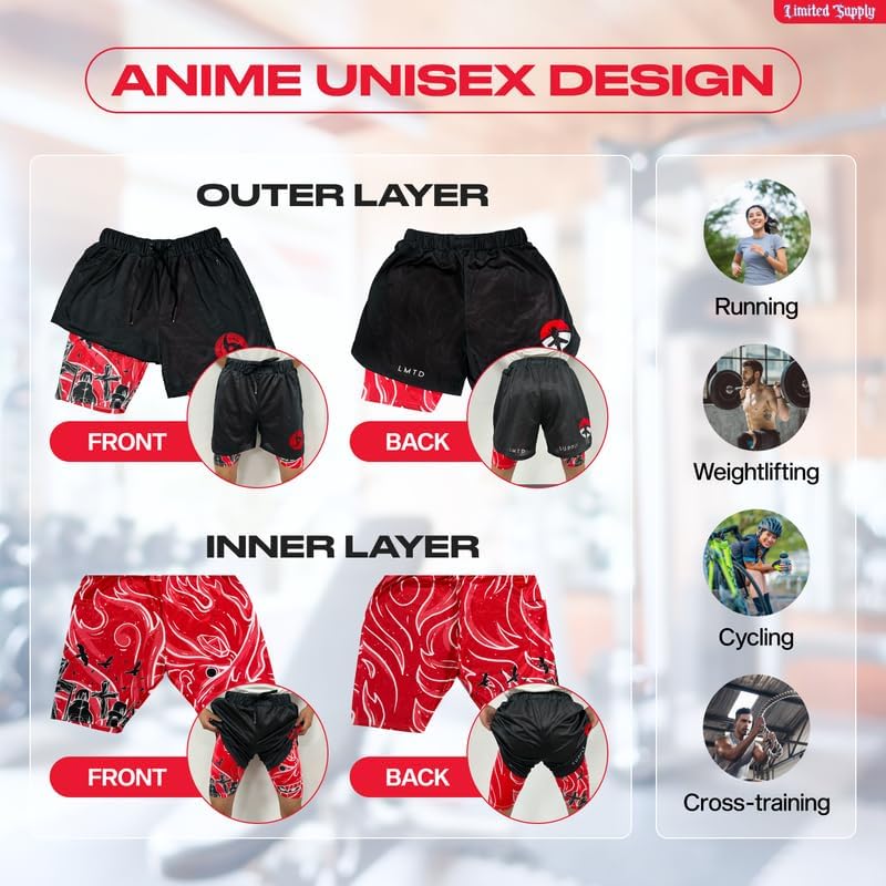 CROWN Anime Shorts - Breathable Stretch Compression Gym Short with Pockets and Towel Holder - Image 3