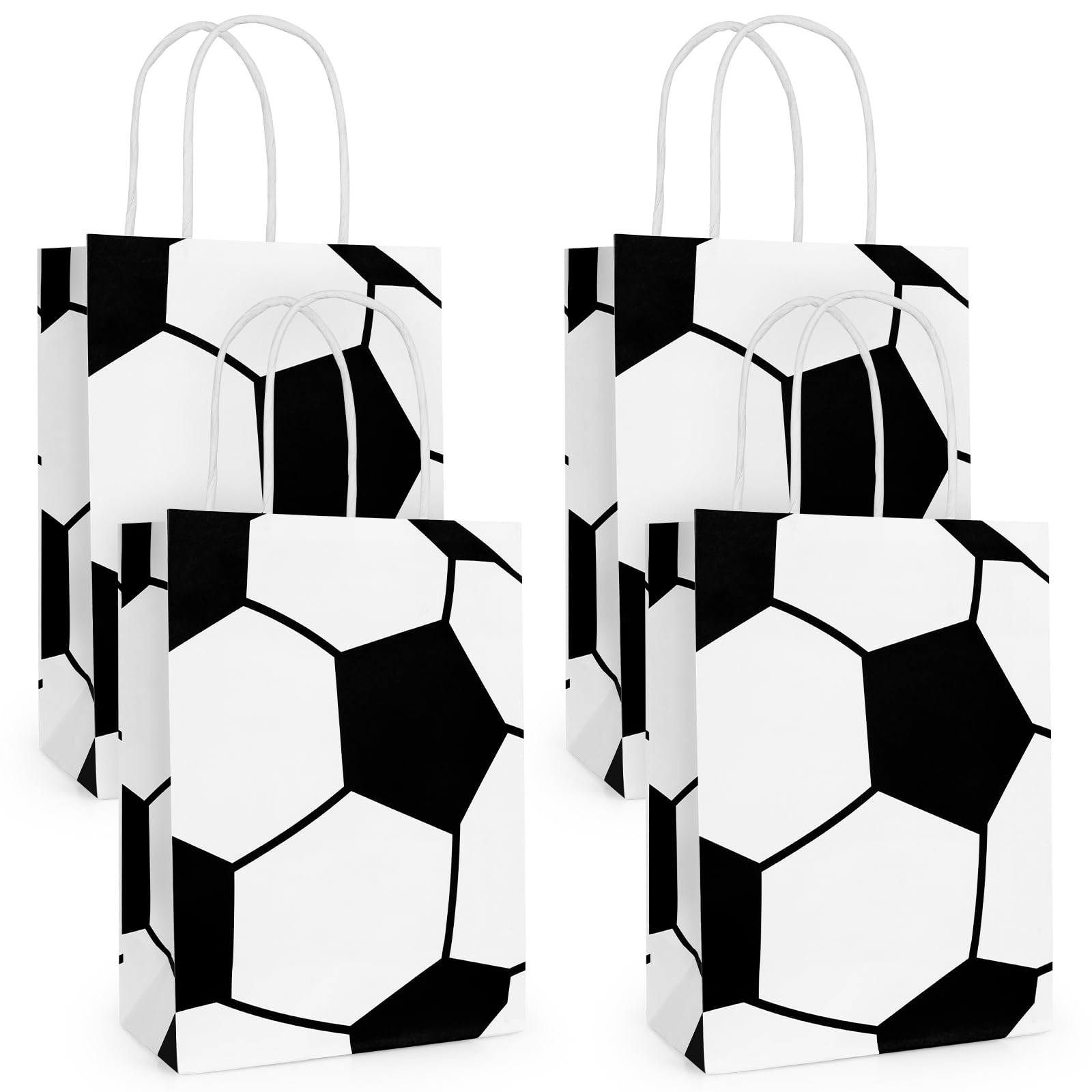 12Pcs Kraft Bags With Handles 21 * 15 * 8cm, Party Gift Bags Thick Kraft Bags Kids Birthday Bags with Stickers, Gifts Sweets Bags for Baby Shower Wedding Valentines' Day (Football) — image 1