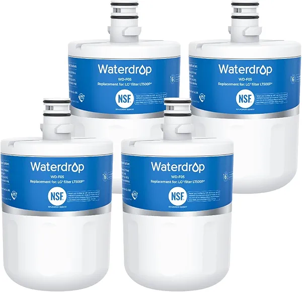 Waterdrop 5231JA2002A Refrigerator Water Filter, Replacement for LG® LT500P®, GEN11042FR-08, ADQ72910911, ADQ72910901, Kenmore® 9890, 46-9890, LFX25974ST, LMX25964ST, 4 Pack 4 count (Pack of