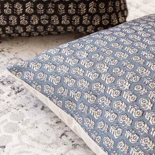 Image of Foindtower Set of 2 Decorative Neutral Floral Print Throw Pillow Covers Vintage Accent Farmhouse Cushion Covers Boho Home Decor for Sofa Couch Chair Bedroom Living Room,24x24 Inch,Dusty Blue