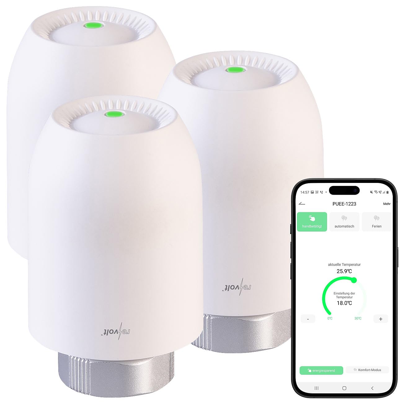 revolt termostati di riscaldamento: Set da 3 pezzi Termostati per radiatori, Programmazione tramite app, Bluetooth (termostato elettronico per termosifone, termostato con programma settimanale)