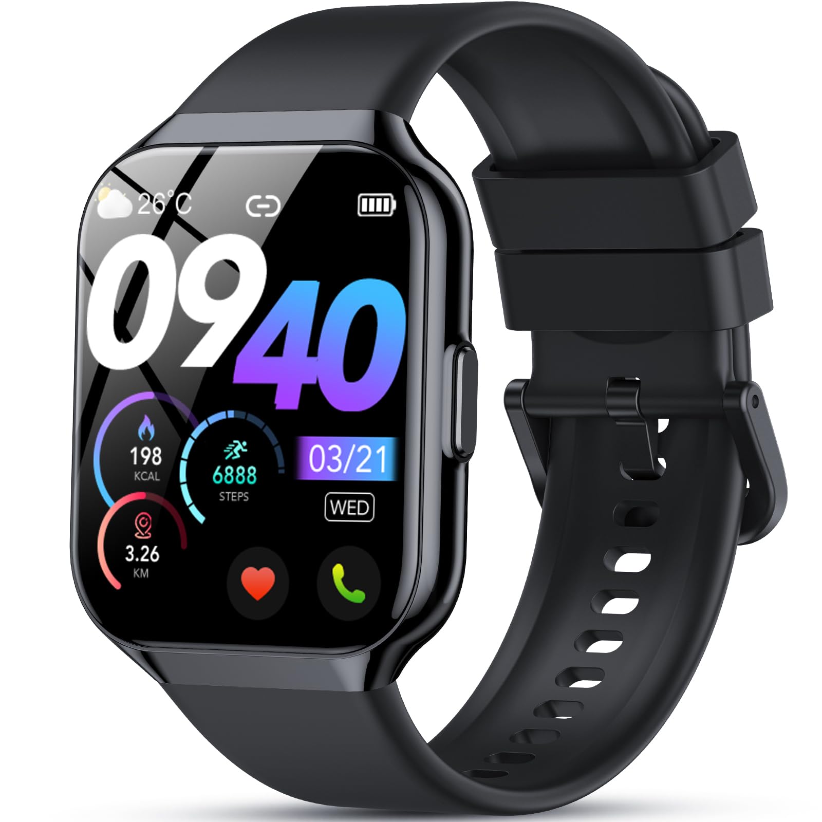 QCOQ® Smartwatch Uomo Donna, 1.96" Orologio Smartwatch con Effettua o Risposta Chiamate, 110+ Sport Smart Watch, Contapassi/Sonno/Cardiofrequenzimetro, Impermeabile IP68 Fitness Track per Android iOS